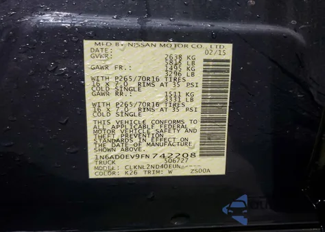 2015 Nissan Frontier S z USA, uszkodzony, nr VIN 1N6AD0EV9FN742208